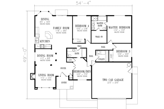 Floor Plan - Main Floor for Adobe / Southwestern House Plan #1-373 - 4 bed, 2 bath