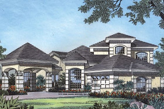 Exterior - Front Elevation for Mediterranean House Plan #417-345 - 4 bed, 3 bath