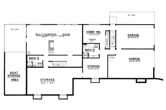 Floor Plan - Lower Floor for Modern House Plan #303-261 - 2 bed, 2 bath