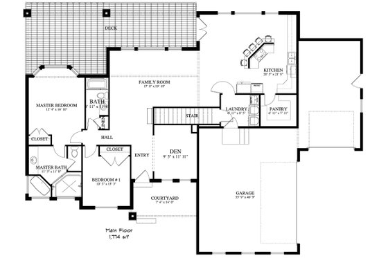 Floor Plan - Main Floor for Ranch House Plan #1060-2 - 2 bed, 2 bath