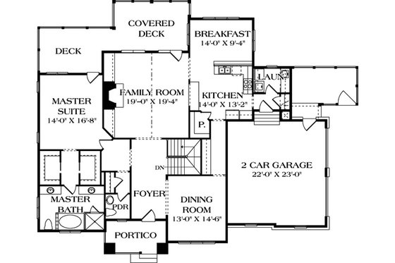 Floor Plan - Main Floor for Craftsman House Plan #453-12 - 3 bed, 3.5 bath