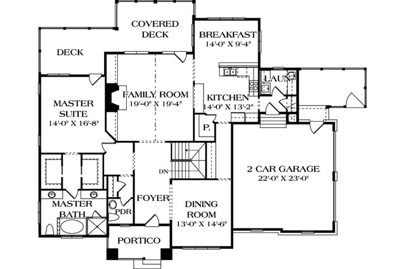 Architectural House Design - Floor Plan - Main Floor for Craftsman House Plan #453-12 - 3 bed, 3.5 bath