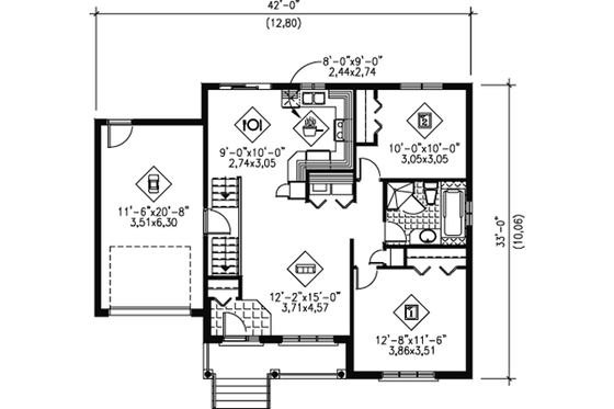 Floor Plan - Main Floor for Traditional House Plan #25-4121 - 2 bed, 1 bath
