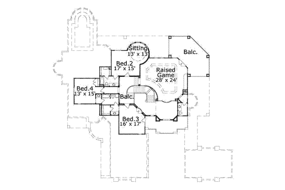 Floor Plan - Upper Floor for Mediterranean House Plan #411-116 - 4 bed, 5.5 bath
