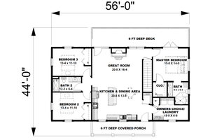 Floor Plan - Main Floor for Farmhouse House Plan #44-277 - 3 bed, 2 bath