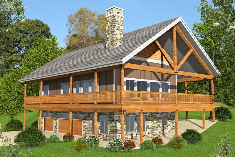 Architectural House Design - Log Exterior - Front Elevation Plan #117-679