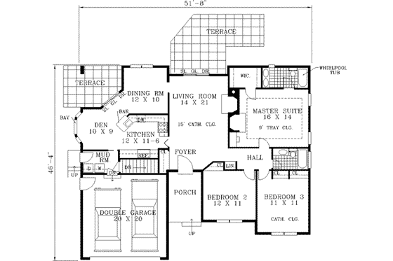 Floor Plan - Main Floor for Ranch House Plan #3-103 - 3 bed, 2 bath