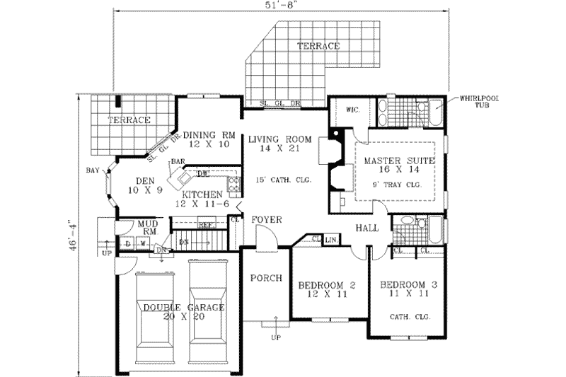 Home Plan - Floor Plan - Main Floor for Ranch House Plan #3-103 - 3 bed, 2 bath