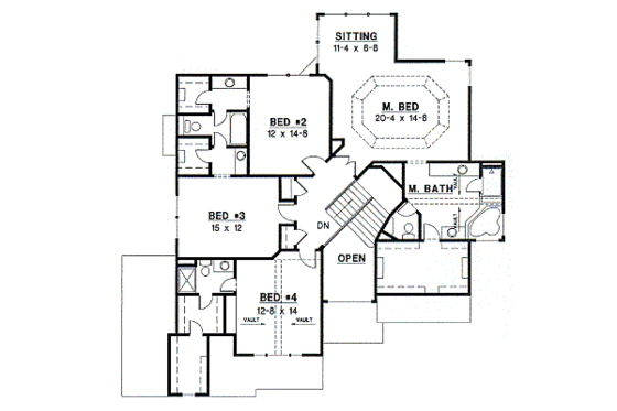 Floor Plan - Upper Floor for European House Plan #67-575 - 4 bed, 3.5 bath