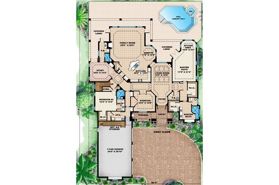 Floor Plan - Main Floor for Mediterranean House Plan #27-429 - 4 bed, 4.5 bath