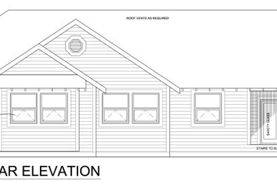 Exterior - Rear Elevation for Ranch House Plan #126-143 - 3 bed, 2.5 bath