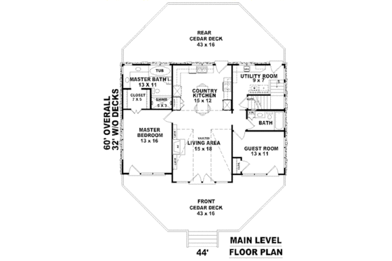 Floor Plan - Main Floor for Country House Plan #81-13784 - 2 bed, 3 bath