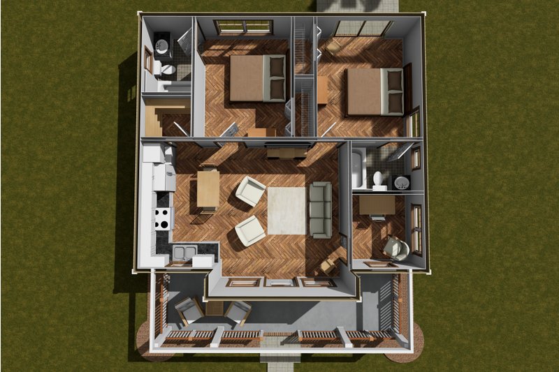 House Design - Floor Plan - Main Floor for Cottage House Plan #513-2273 - 2 bed, 2 bath