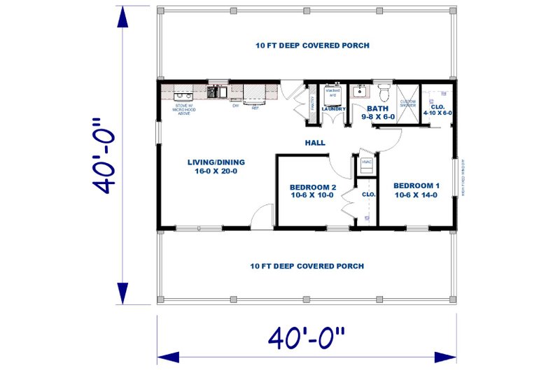 House Design - Floor Plan - Main Floor for Cottage House Plan #44-298 - 2 bed, 1 bath