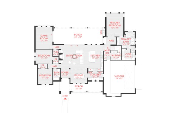 Floor Plan - Main Floor for Farmhouse House Plan #80-230 - 4 bed, 2.5 bath
