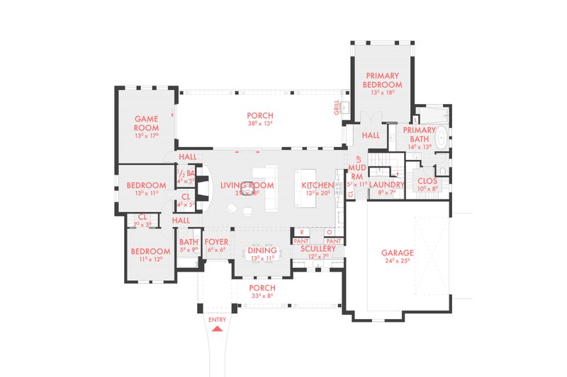 Dream House Plan - Floor Plan - Main Floor for Farmhouse House Plan #80-230 - 4 bed, 2.5 bath