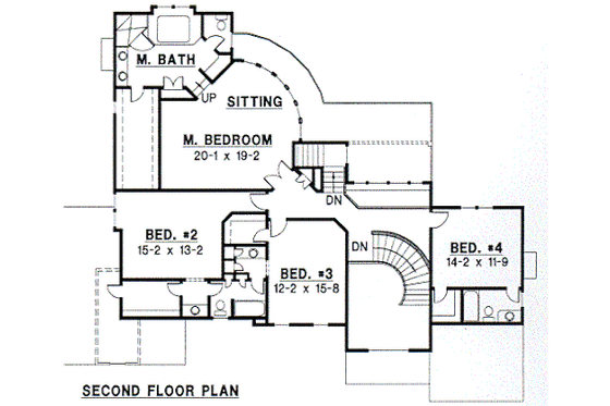 Floor Plan - Upper Floor for European House Plan #67-243 - 4 bed, 4 bath