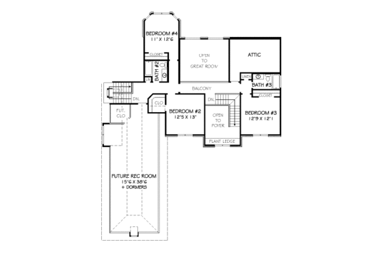 Floor Plan - Upper Floor for European House Plan #424-351 - 4 bed, 3.5 bath