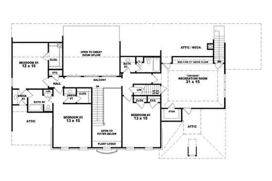 Floor Plan - Upper Floor for Traditional House Plan #81-1286 - 4 bed, 4 bath
