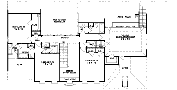 Traditional Floor Plan - Upper Floor Plan #81-1286