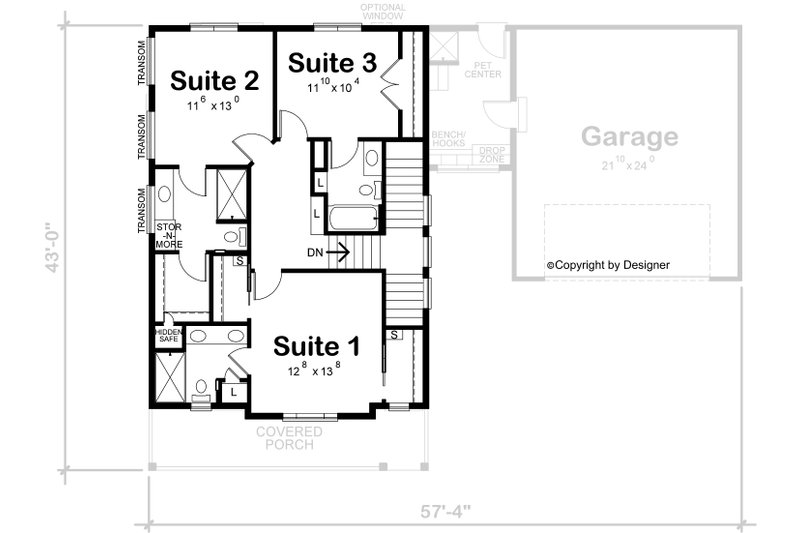 House Blueprint - Floor Plan - Upper Floor for Traditional House Plan #20-2507 - 3 bed, 3.5 bath