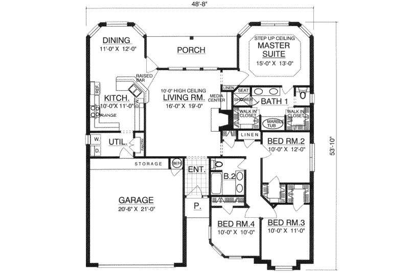 Home Plan - Floor Plan - Main Floor for European House Plan #40-187 - 4 bed, 2 bath
