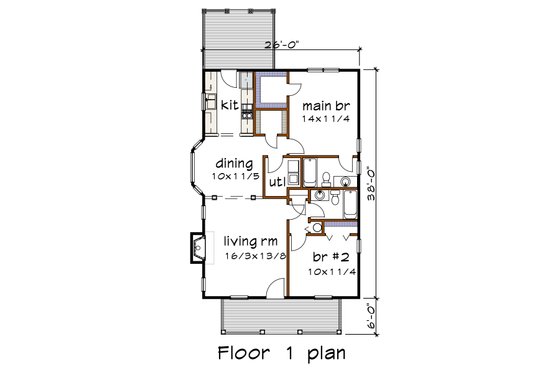 Floor Plan - Main Floor for Cottage House Plan #79-134 - 2 bed, 2 bath