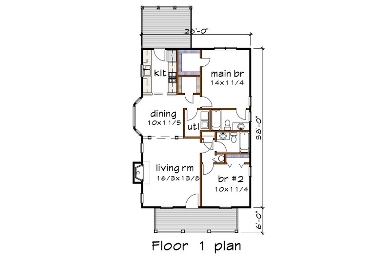 Home Plan - Floor Plan - Main Floor for Cottage House Plan #79-134 - 2 bed, 2 bath