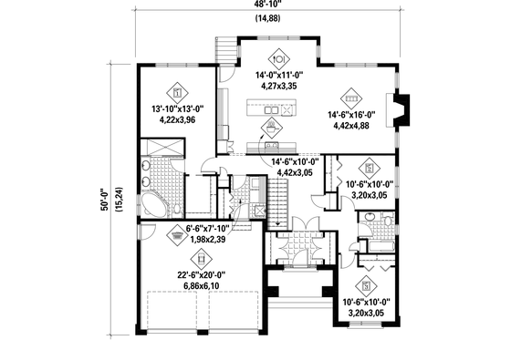 Floor Plan - Main Floor for Contemporary House Plan #25-4543 - 3 bed, 2 bath