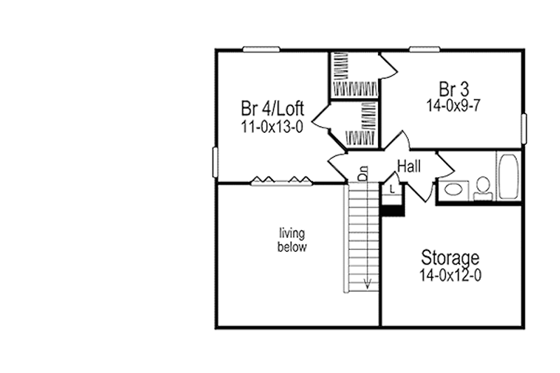 House Blueprint - Floor Plan - Upper Floor for Cottage House Plan #57-156 - 4 bed, 2 bath