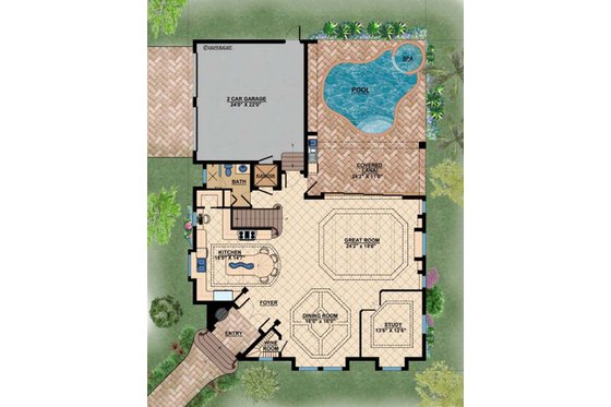 Floor Plan - Main Floor for Mediterranean House Plan #548-6 - 3 bed, 4 bath