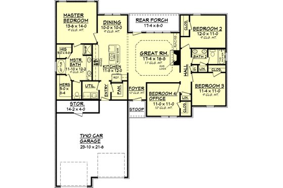 Floor Plan - Main Floor for Traditional House Plan #430-57 - 4 bed, 2 bath