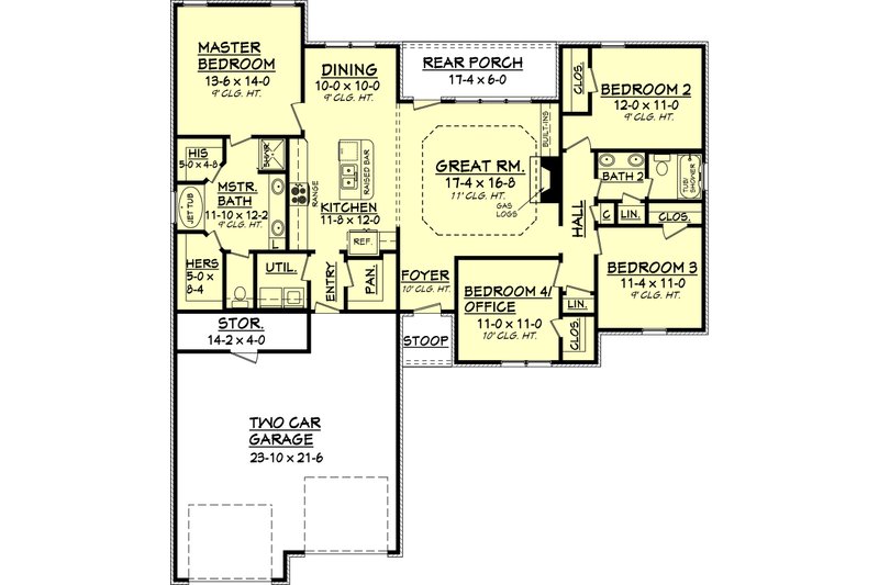 Architectural House Design - Floor Plan - Main Floor for Traditional House Plan #430-57 - 4 bed, 2 bath