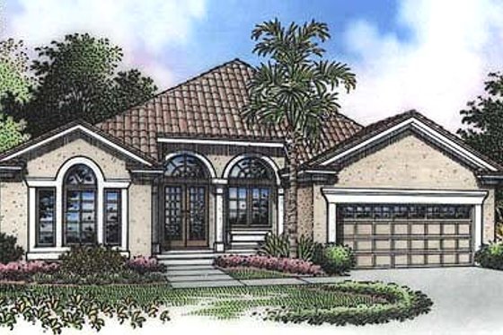 Exterior - Front Elevation for Mediterranean House Plan #320-459 - 3 bed, 2 bath