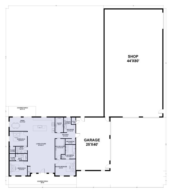 Barndominium Floor Plan - Main Floor Plan #1107-11