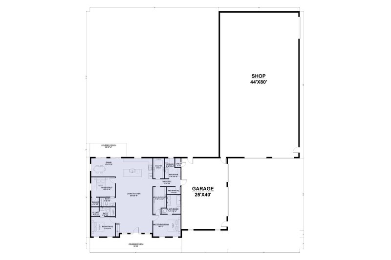 House Design - Floor Plan - Main Floor 1 for Barndominium House Plan #1107-11 - 3 bed, 3 bath