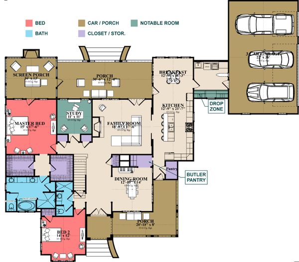 House Design - Country Floor Plan - Main Floor Plan #63-413
