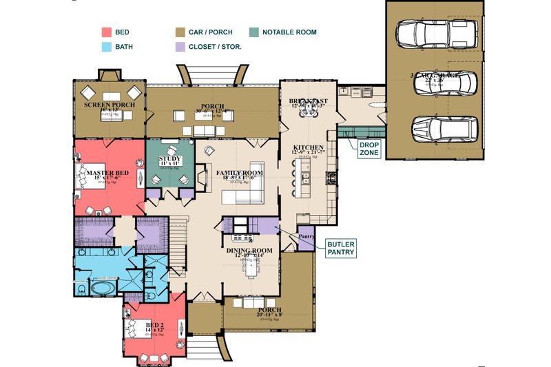 Dream House Plan - Floor Plan - Main Floor for Country House Plan #63-413 - 4 bed, 4 bath
