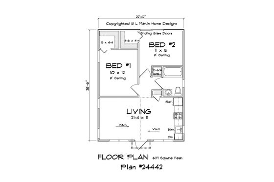 Floor Plan - Main Floor 1 for Cottage House Plan #513-2235 - 2 bed, 1 bath
