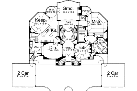 Floor Plan - Main Floor for Classical House Plan #119-191 - 3 bed, 5.5 bath