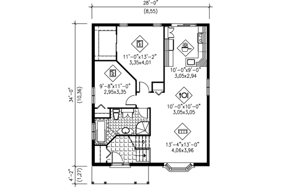 Floor Plan - Main Floor House Plan #25-1034 - 2 bed, 1 bath