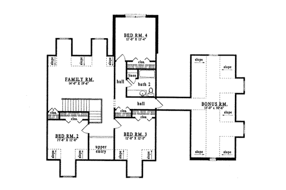 Floor Plan - Upper Floor for Southern House Plan #42-275 - 4 bed, 2.5 bath