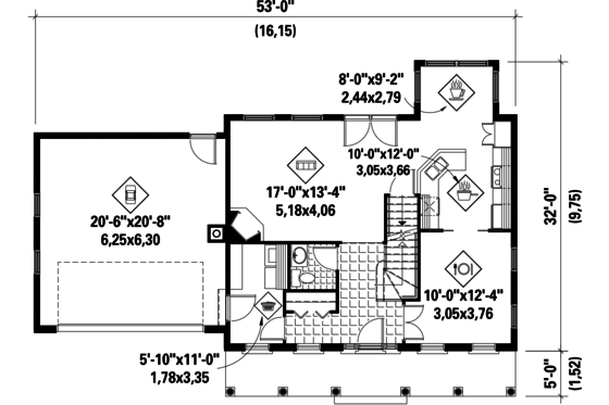 Floor Plan - Main Floor for Colonial House Plan #25-4678 - 3 bed, 2 bath