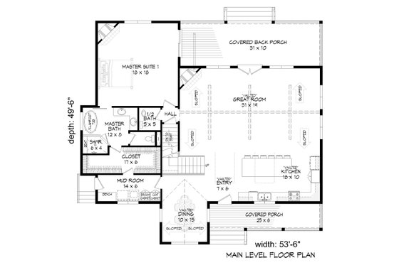 Floor Plan - Main Floor for Traditional House Plan #932-513 - 3 bed, 2.5 bath