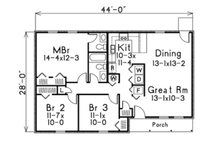 Floor Plan - Main Floor for Colonial House Plan #57-530 - 3 bed, 1.5 bath