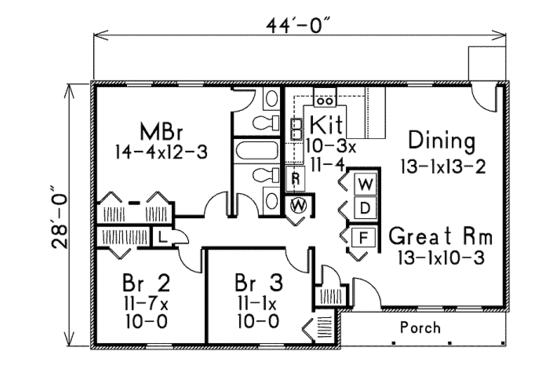 Floor Plan - Main Floor for Colonial House Plan #57-530 - 3 bed, 1.5 bath
