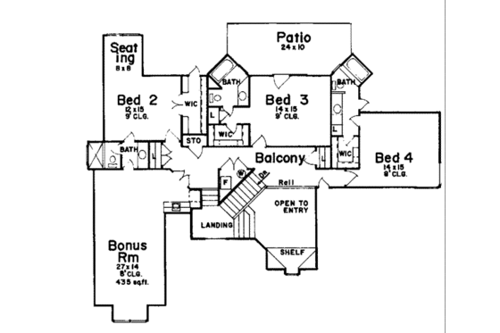 Floor Plan - Upper Floor for European House Plan #52-143 - 4 bed, 4.5 bath