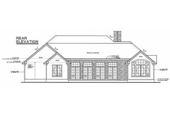 Exterior - Rear Elevation 1 for Country House Plan #20-130 - 3 bed, 3 bath