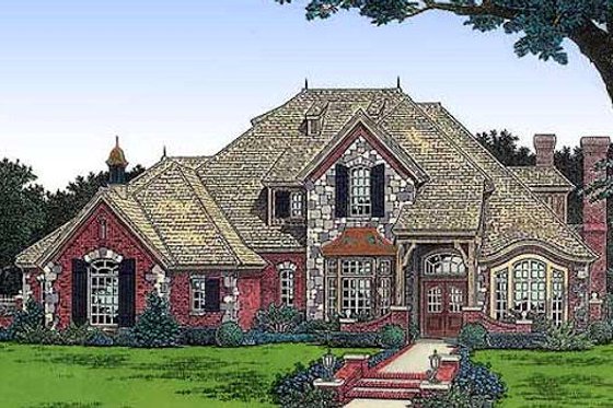 Exterior - Front Elevation for European House Plan #310-920 - 4 bed, 3.5 bath