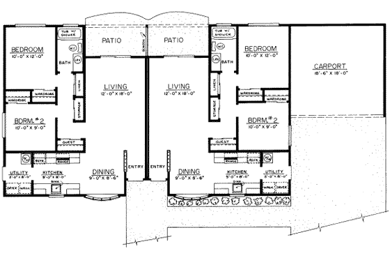 Floor Plan - Main Floor for Ranch House Plan #303-165 - 2 bed, 1 bath